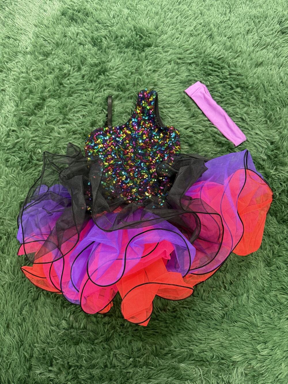 Revolution Dancewear Kids Sequin Tutu Dress & Arm Cuff Rainbow Black Purple